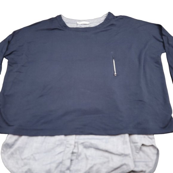 VINCE Womens XS Layered Sweater Silk Blend Chambray‎ Button Up Under Sweater Top - Picture 4 of 11